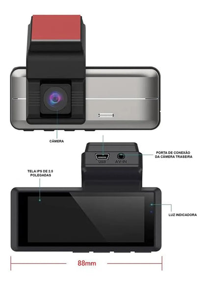 Câmera Veicular Duo 1080p Wifi Lente Dupla Full Hd