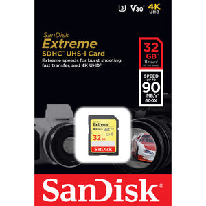 CARTÃO DE MEMÓRIA SANDISK SDHC EXTREME -  32GB 90-40MB/S 4K